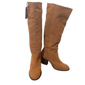 Crevo Atty Knee High Boots Women Size 6 Brown Suede Leather Boho Chic Block Heel